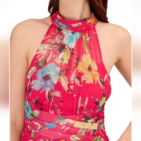 Adrianna Papell Floral Chiffon Maxi Halter Dress - Picture 2 of 10